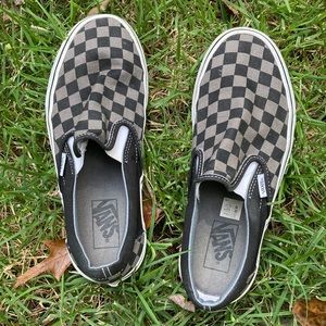 Unisex VANs slip-ons black and gray checkered